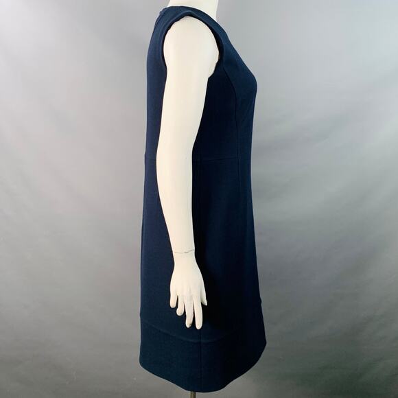 AKRIS Size 12 Navy Wool Crepe Sleeveless Knee Length Sheath Dress - Picture 2 of 7